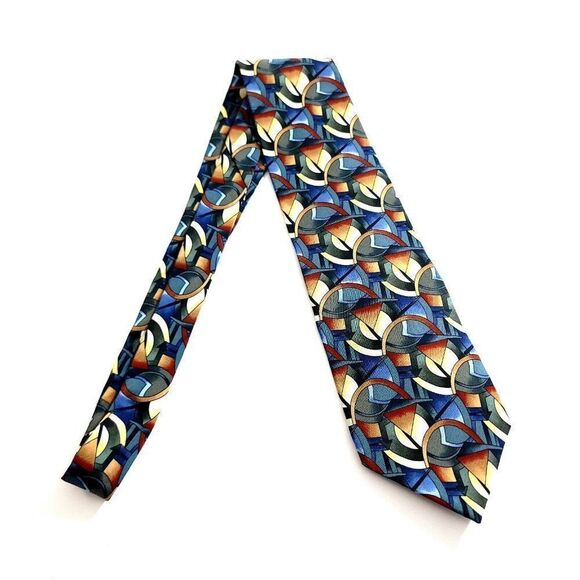 Vintage J. Garcia Collection 8 Clockworks Abstract Print Green Blue Silk Tie - Picture 7 of 7